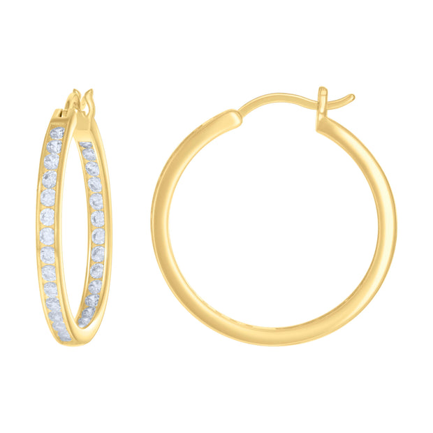 925 Sterling Silver Womens Cubic-Zirconia Inside-Out 3mm-28 Hoop Earrings
