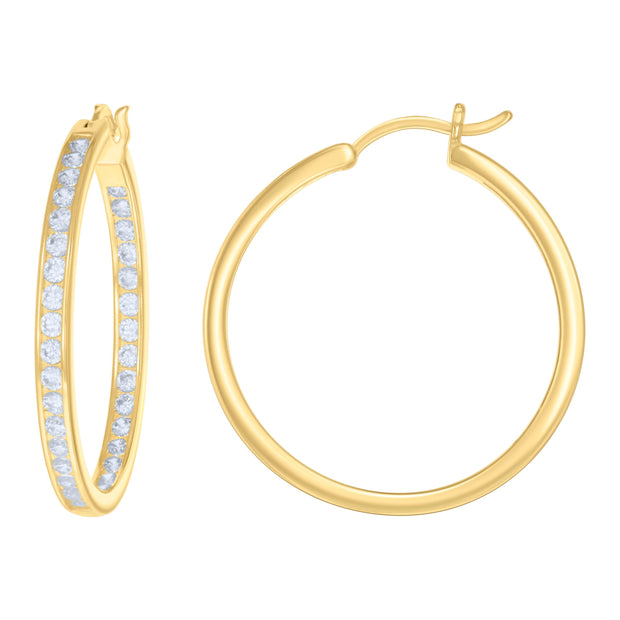 925 Sterling Silver Womens Cubic-Zirconia Inside-Out 3mm-32 Hoop Earrings