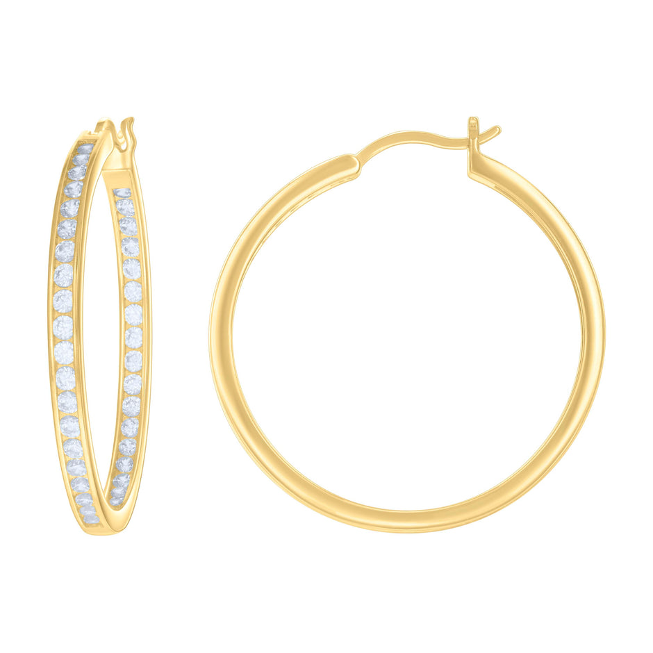 925 Sterling Silver Womens Cubic-Zirconia Inside-Out 3mm-36 Hoop Earrings