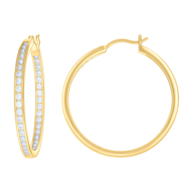 925 Sterling Silver Womens Cubic-Zirconia Inside-Out 3mm-36 Hoop Earrings