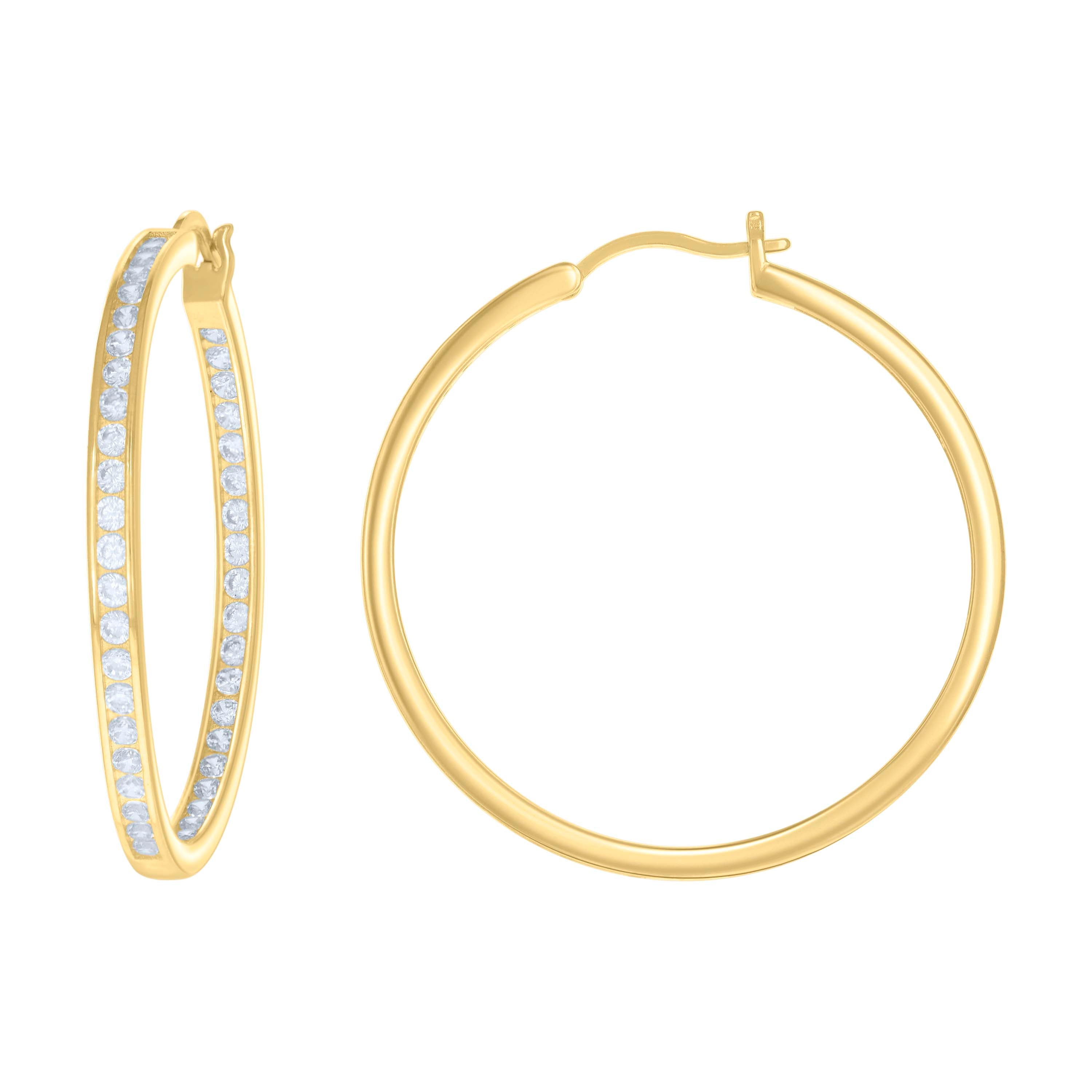 925 Sterling Silver Womens Cubic-Zirconia Inside-Out 3mm-40 Hoop Earrings