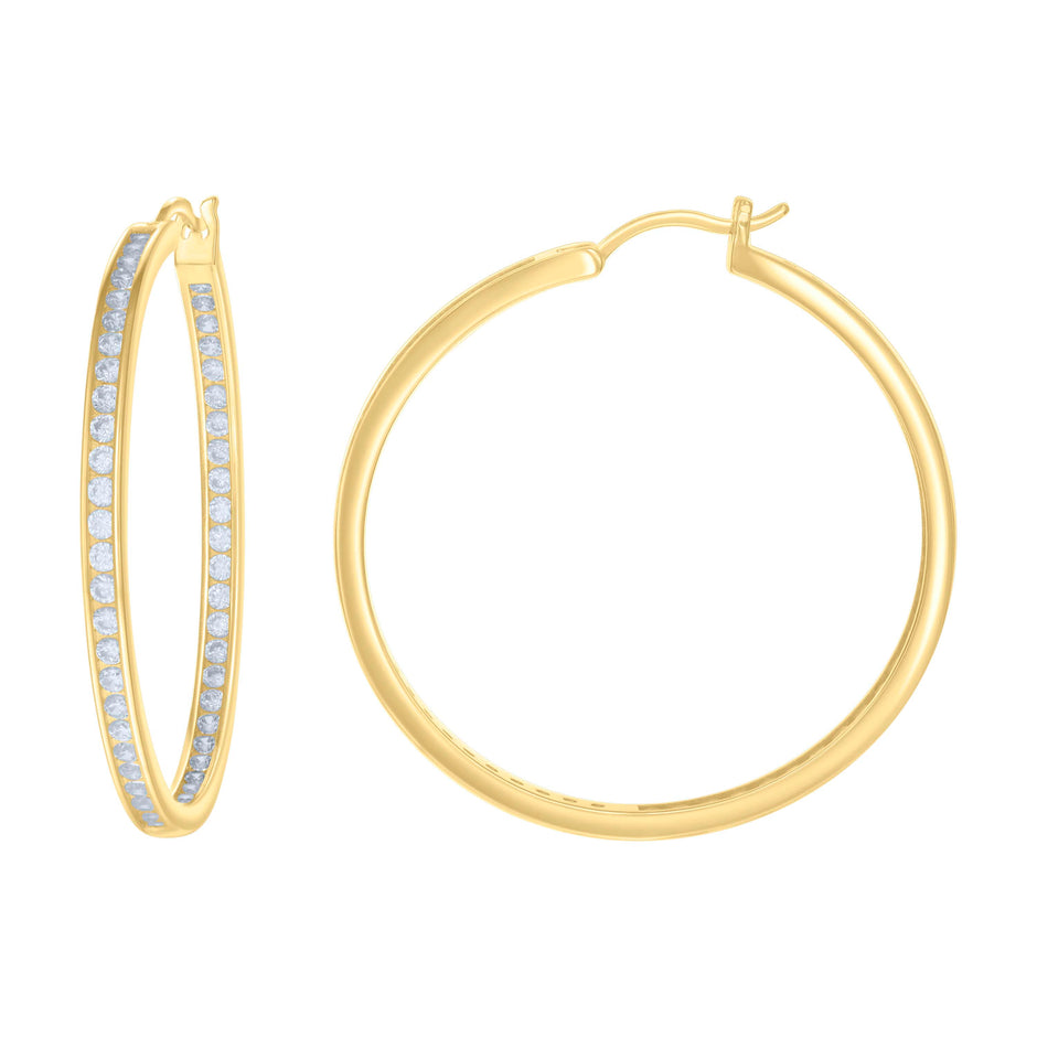 925 Sterling Silver Womens Cubic-Zirconia Inside-Out 3mm-44 Hoop Earrings