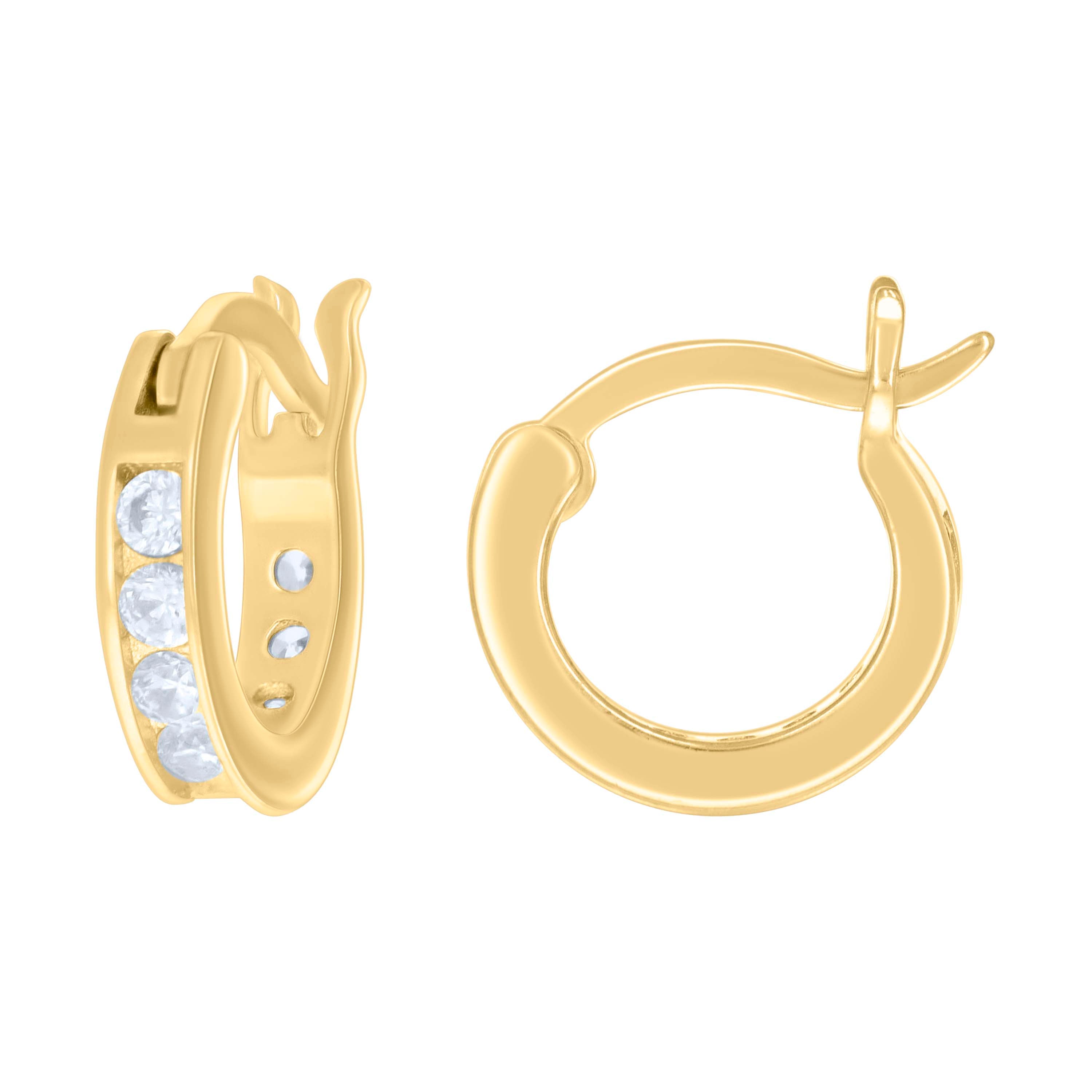 925 Sterling Silver Yellow-Tone Womens Cubic-Zirconia Fashion Hoop Earrings 3mm 