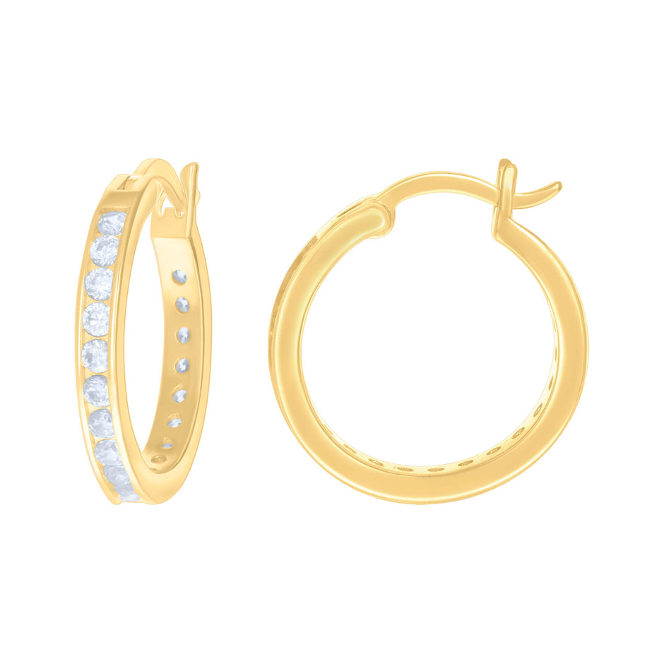 925 Sterling Silver Womens Cubic-Zirconia 3mm-20 Hoop Earrings