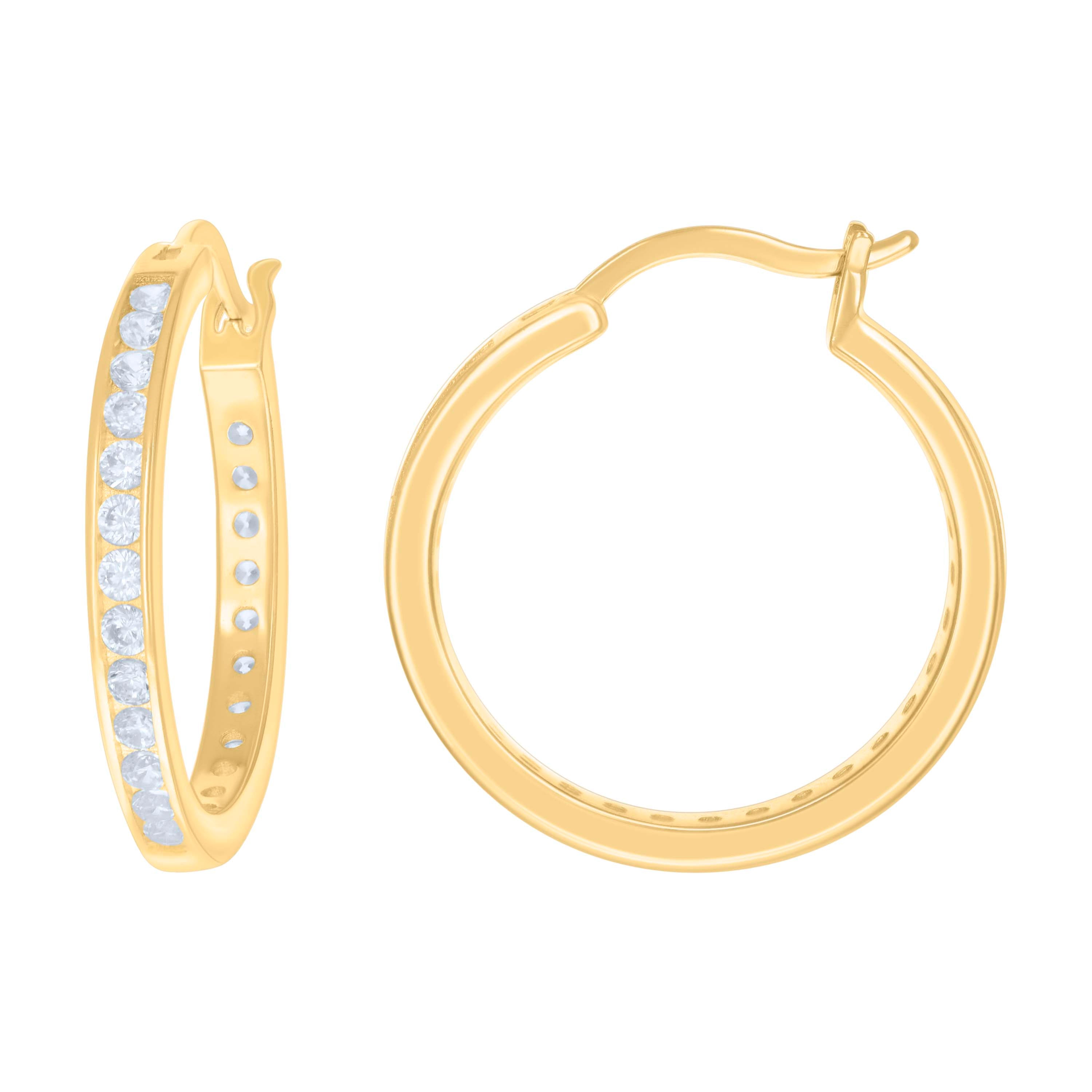 925 Sterling Silver Womens Cubic-Zirconia 3mm-24 Hoop Earrings