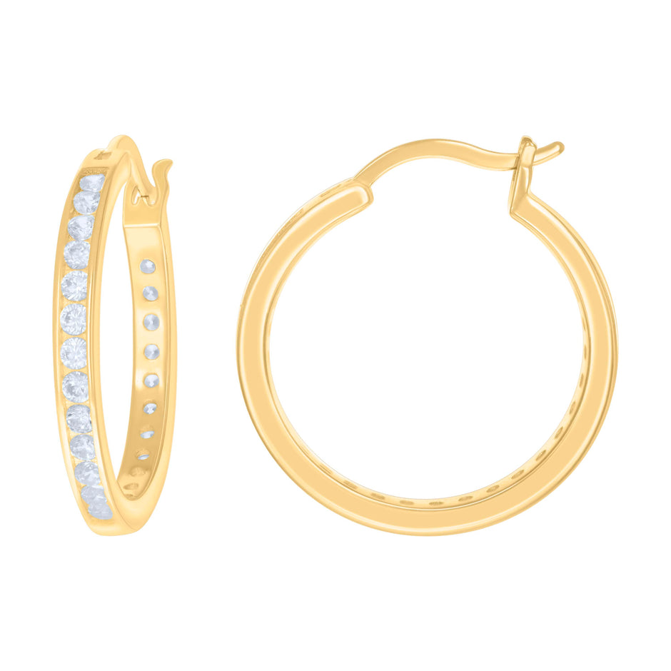 925 Sterling Silver Womens Cubic-Zirconia 3mm-24 Hoop Earrings