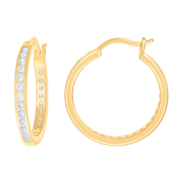 925 Sterling Silver Womens Cubic-Zirconia 3mm-24 Hoop Earrings