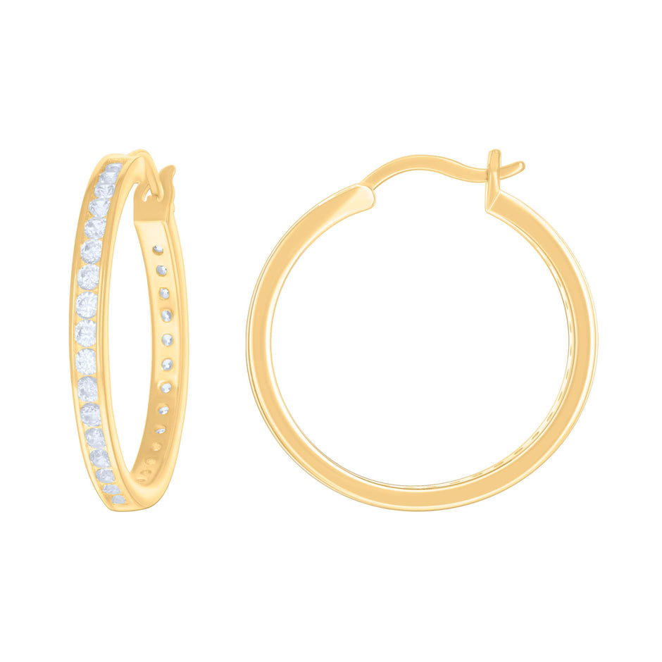 925 Sterling Silver Womens Cubic-Zirconia 3mm-28 Hoop Earrings