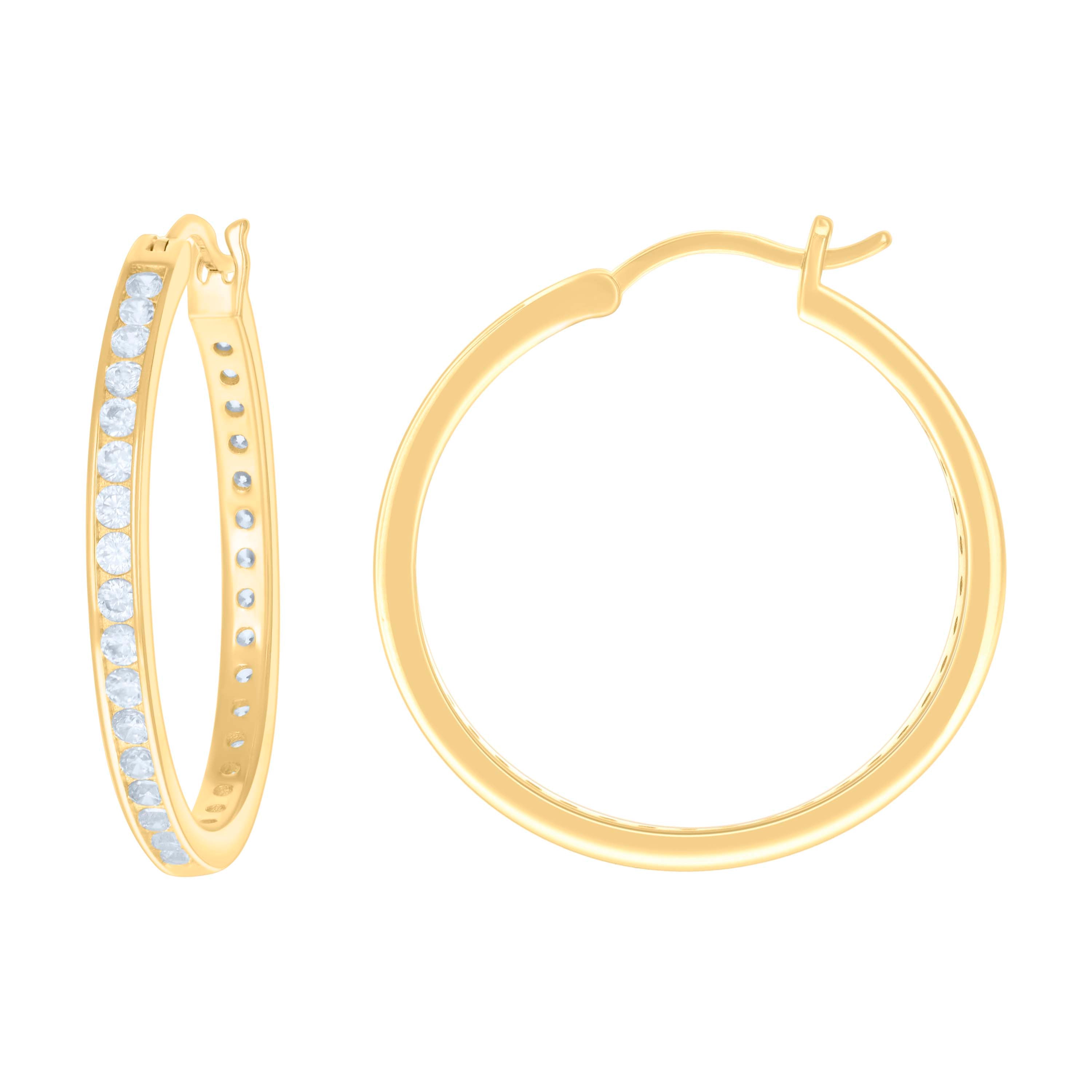 925 Sterling Silver Womens Cubic-Zirconia 3mm-30 Hoop Earrings
