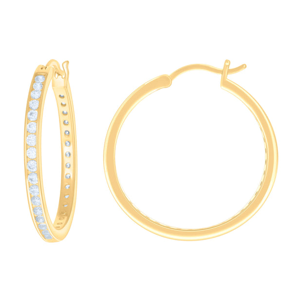 925 Sterling Silver Womens Cubic-Zirconia 3mm-30 Hoop Earrings