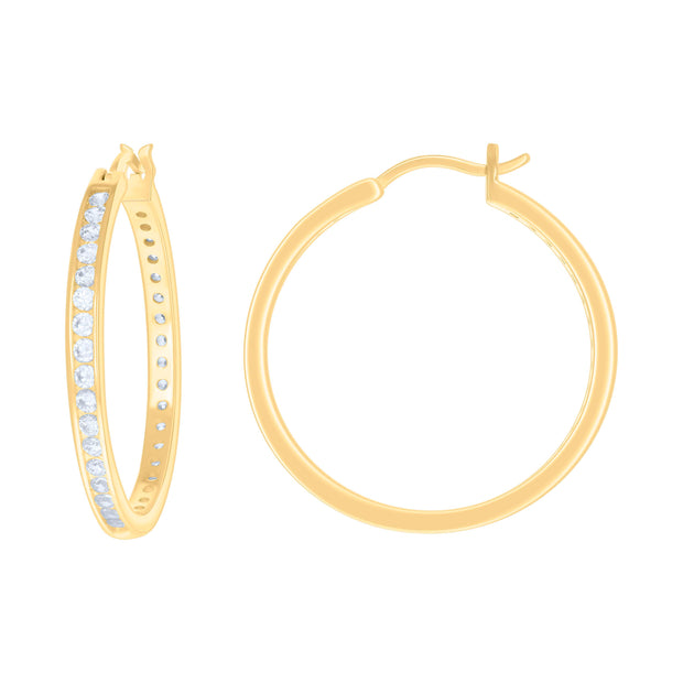 925 Sterling Silver Womens Cubic-Zirconia 3mm-32 Hoop Earrings