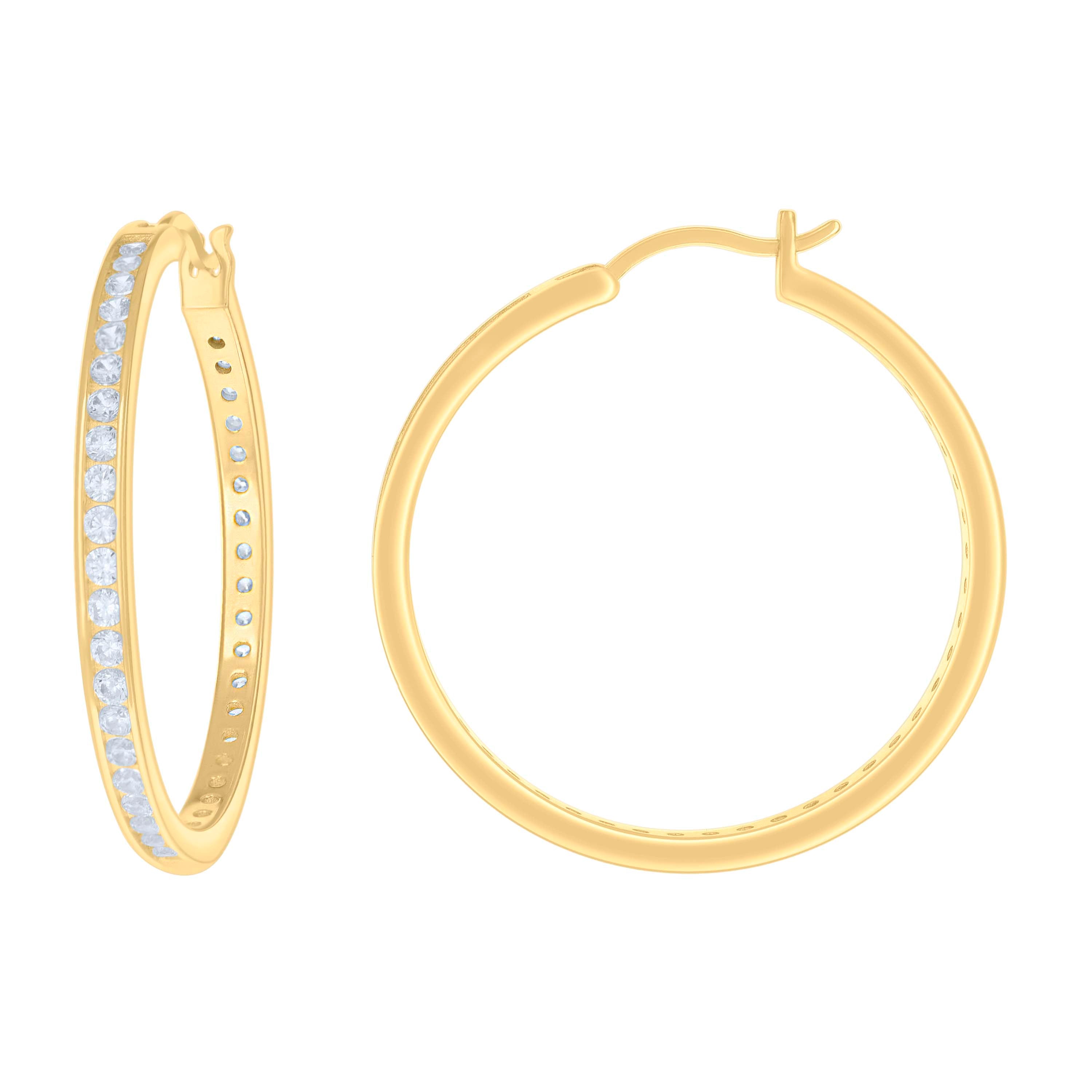 925 Sterling Silver Womens Cubic-Zirconia 3mm-36 Hoop Earrings