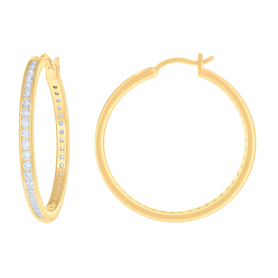 925 Sterling Silver Womens Cubic-Zirconia 3mm-36 Hoop Earrings