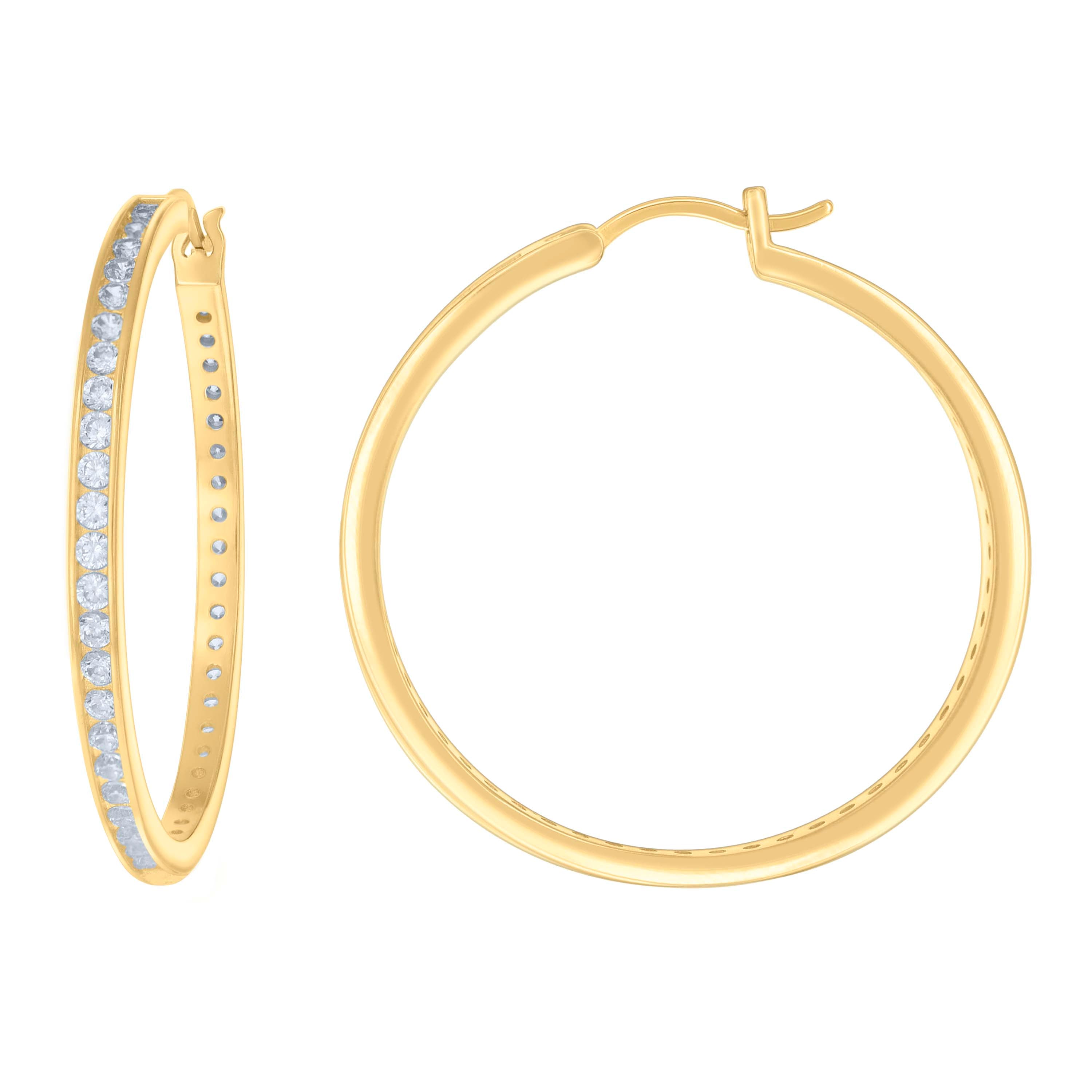 925 Sterling Silver Womens Cubic-Zirconia 3mm-40 Hoop Earrings