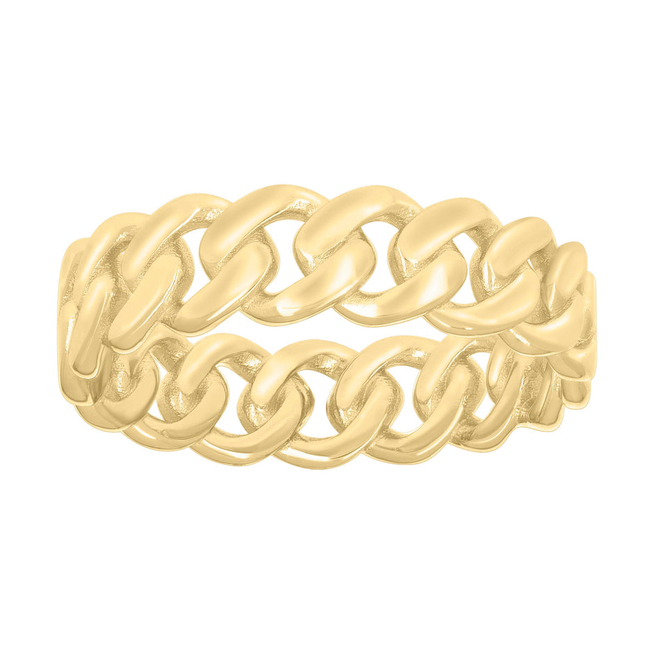 925 Sterling Silver Yellow-tone Mens Cuban Link Fashion Ring Size 8 - SLV-131143