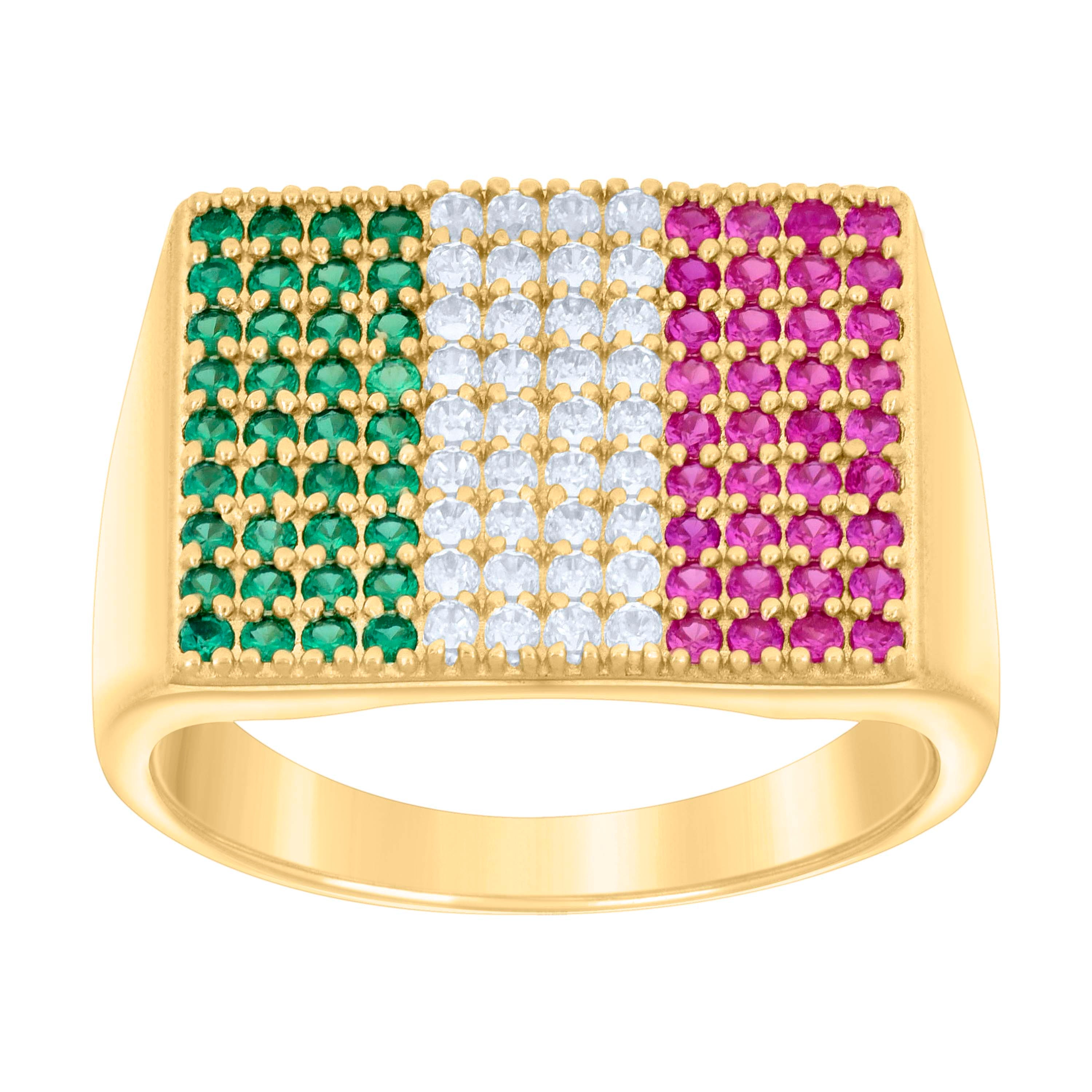 14kt Yellow Gold Mens Green/Pink White Cubic-Zirconia Square Head Fashion Ring 