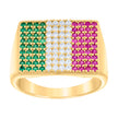14kt Yellow Gold Mens Green/Pink White Cubic-Zirconia Square Head Fashion Ring 