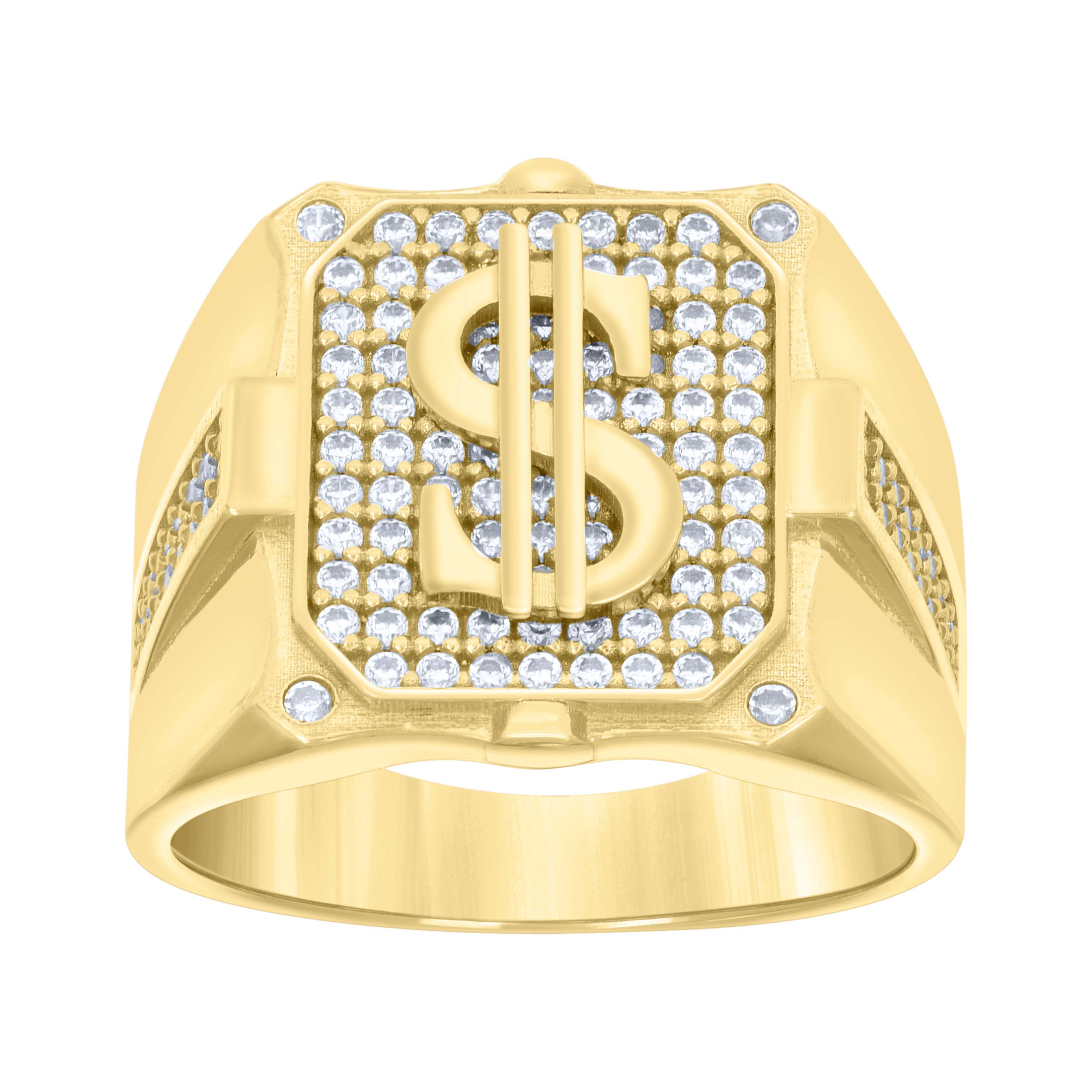 14kt Yellow Gold Mens Cubic-Zirconia Dollar Sign Currency Fashion Ring 