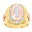 14kt Two-tone Gold Mens Cubic-Zirconia Oval St. Jude Diamond-Cut Religious Ring 
