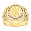 14kt Yellow Gold Mens Cubic-Zirconia Guadalupe Diamond-Cut Religious Ring 