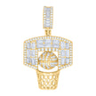 925 Sterling Silver Yellow-tone Mens Baguette Round Cubic-Zirconia Basket Ball Sports Charm Pendant
