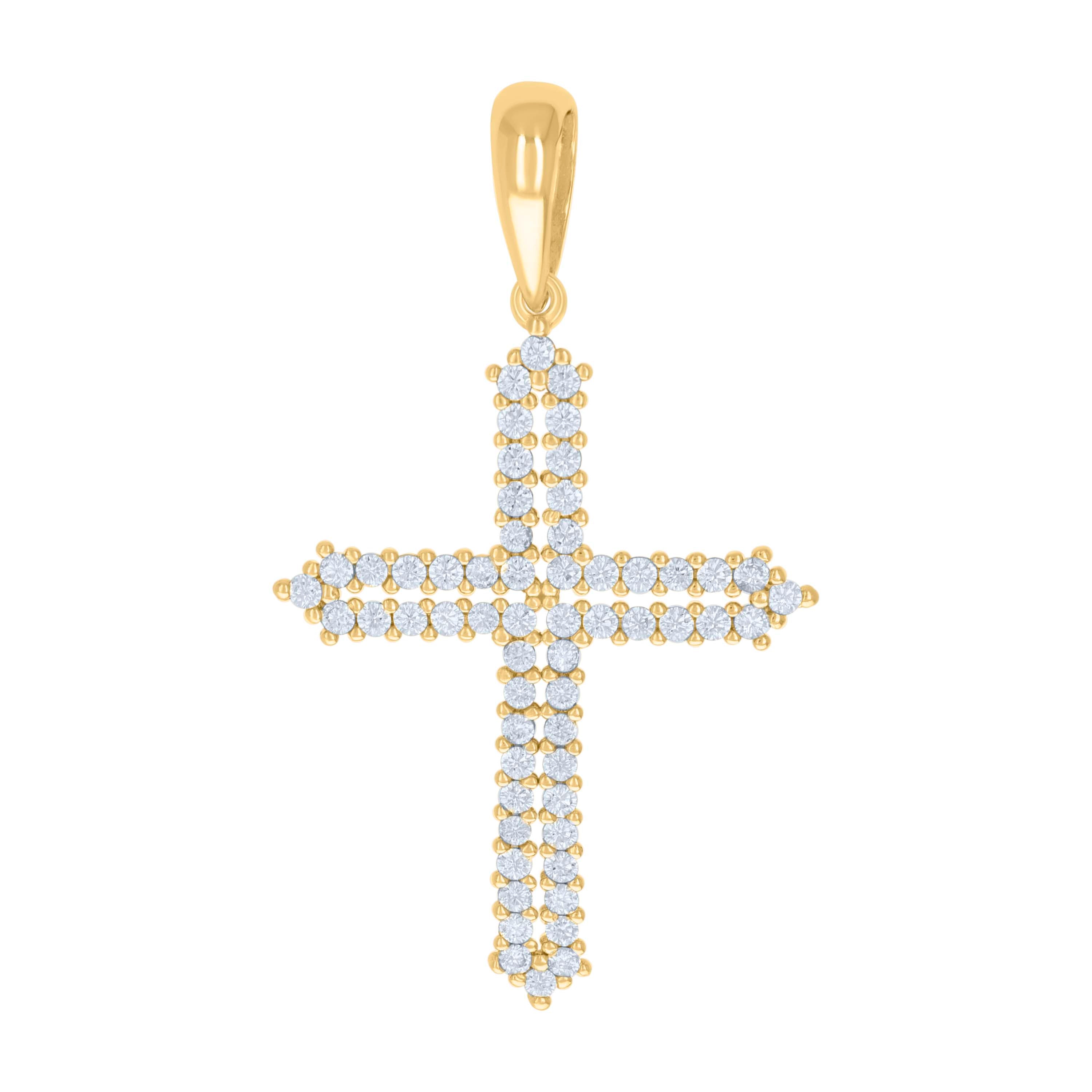 925 Sterling Silver Yellow-tone Mens Cubic-Zirconia Cross Religious Charm Pendant