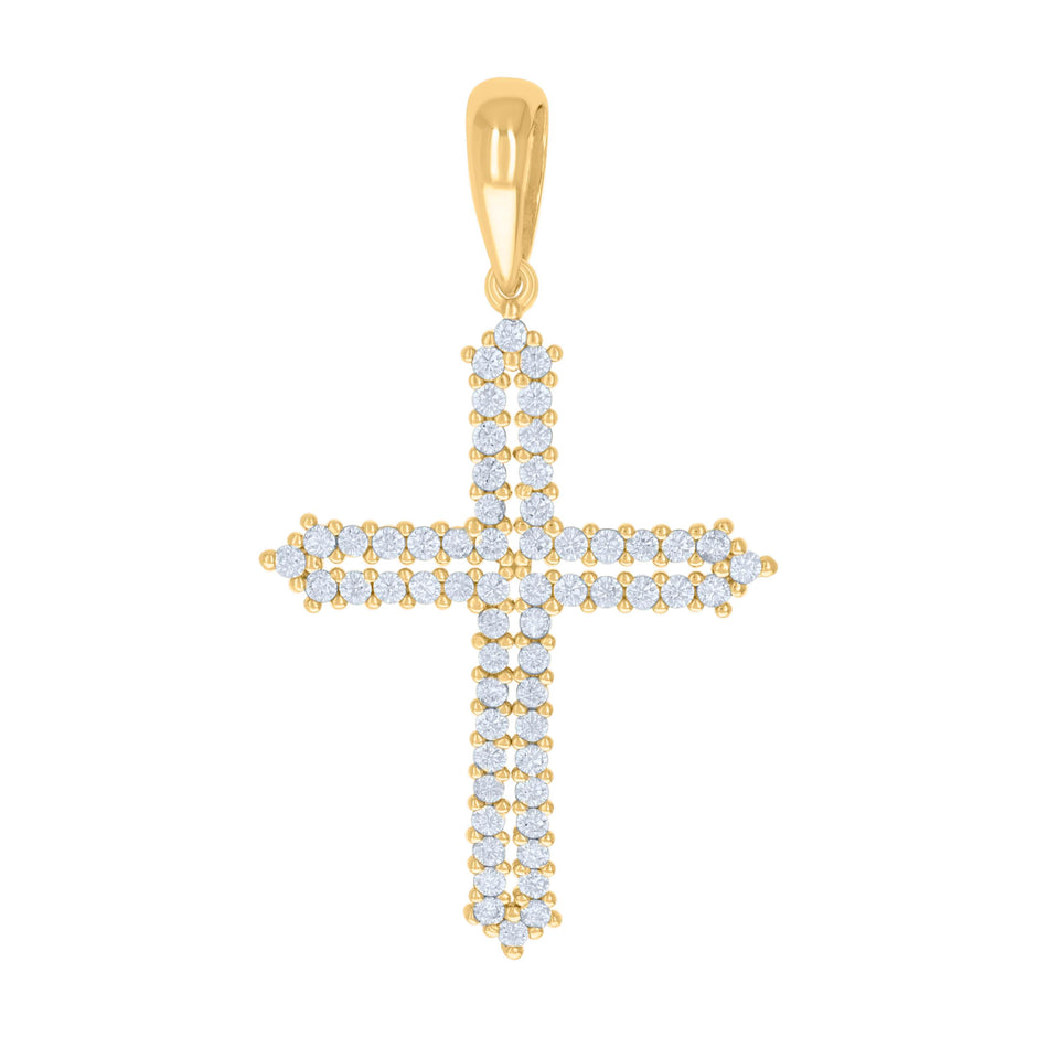 925 Sterling Silver Yellow-tone Mens Cubic-Zirconia Cross Religious Charm Pendant