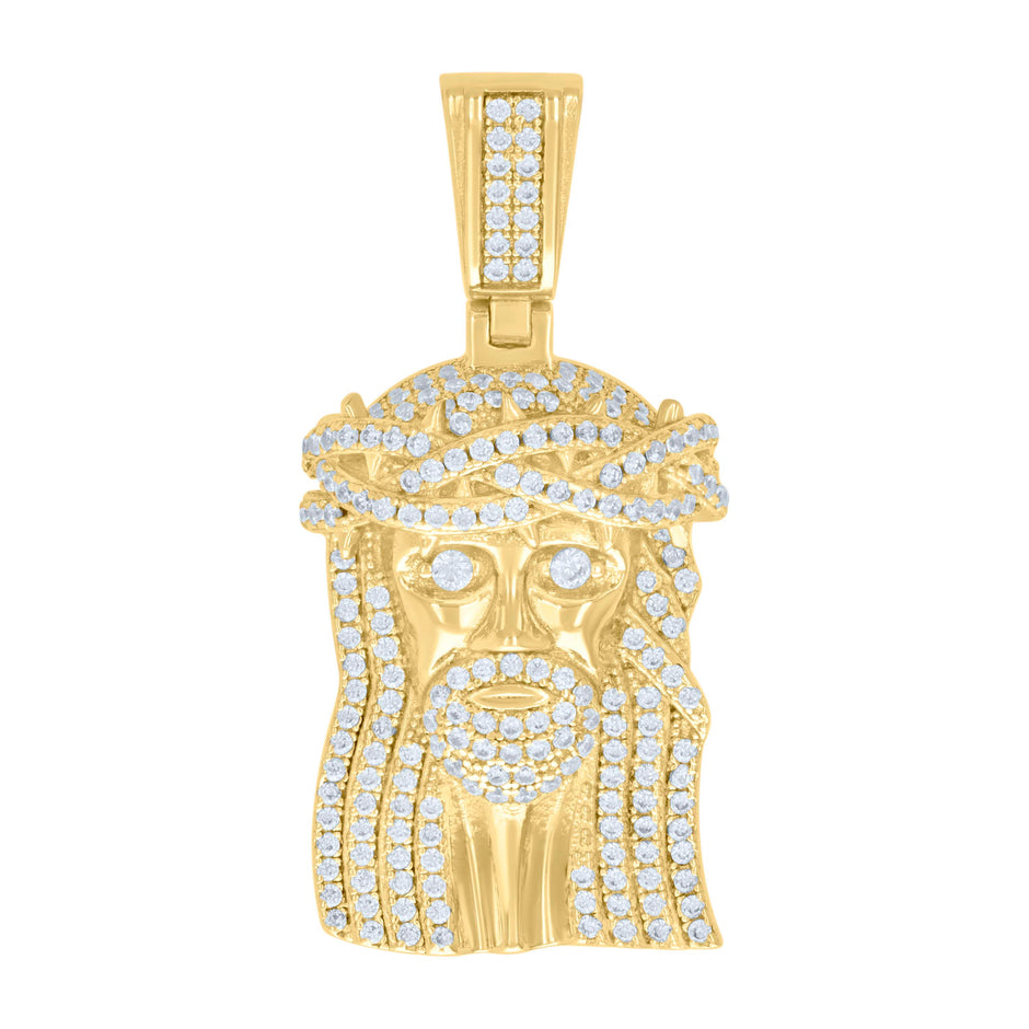 925 Sterling Silver Yellow-tone Mens Cubic-Zirconia Jesus Religious Charm Pendant