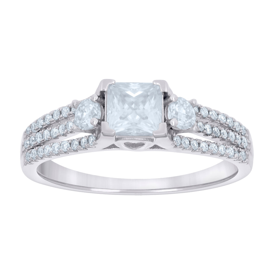 925 Sterling Silver Womens Princess-cut Round Cubic-Zirconia Fashion Engagement Ring Size 5