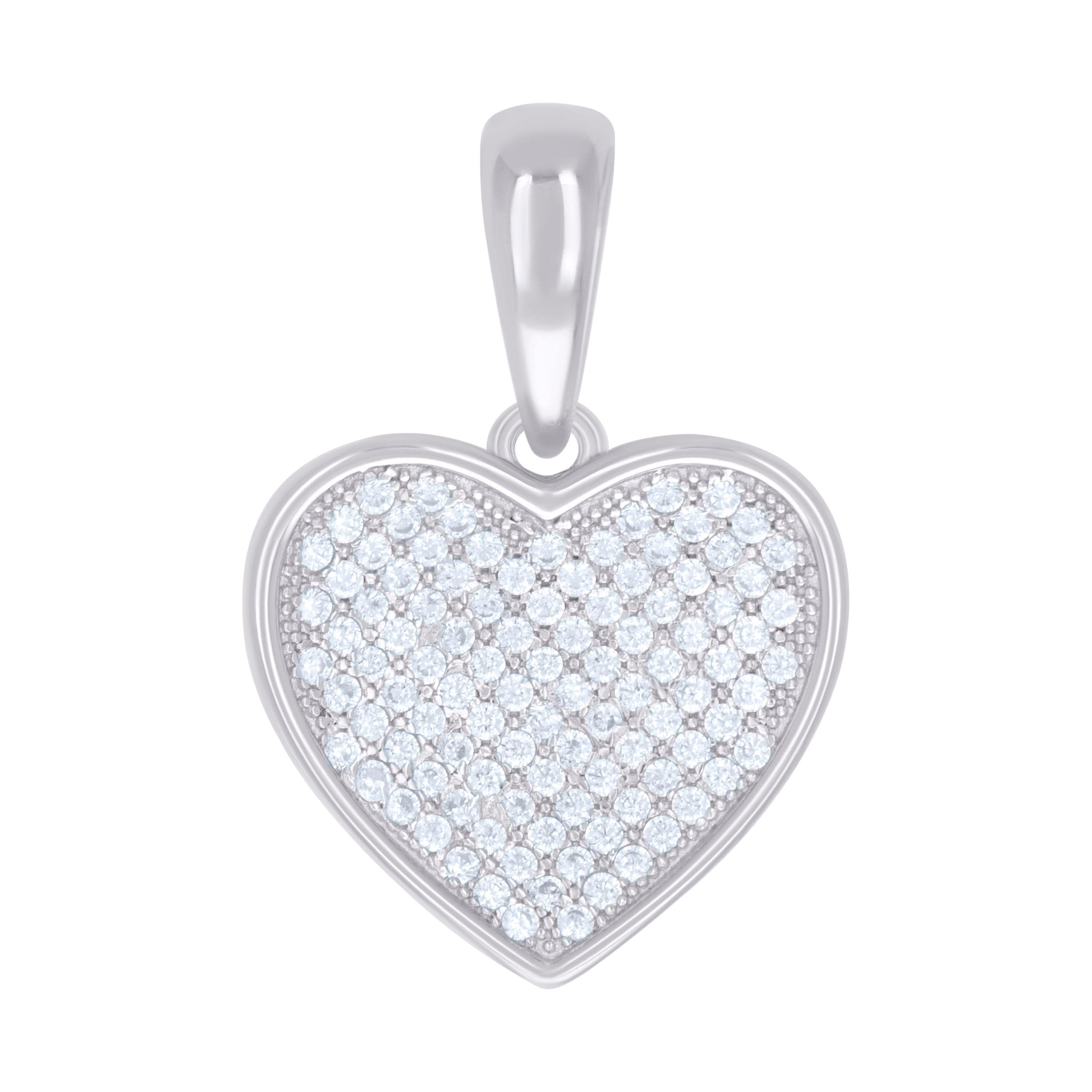 925 Sterling Silver Womens Cubic-Zirconia Heart Charm Pendant