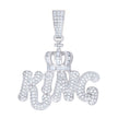 925 Sterling Silver Mens Round Princess-Cut Cubic-Zirconia Crown King Fashion Talking Charm Pendant