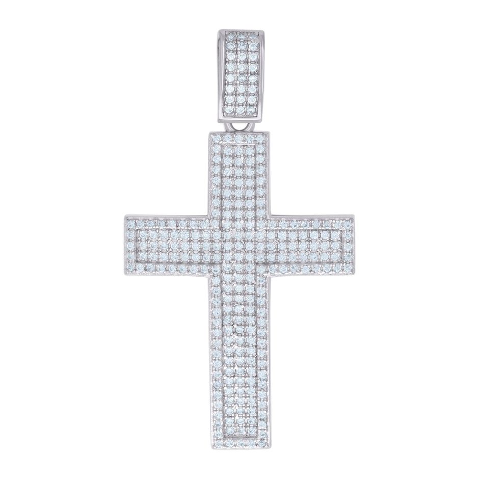 925 Sterling Silver Mens Cubic-Zirconia Cross Religious Charm Pendant