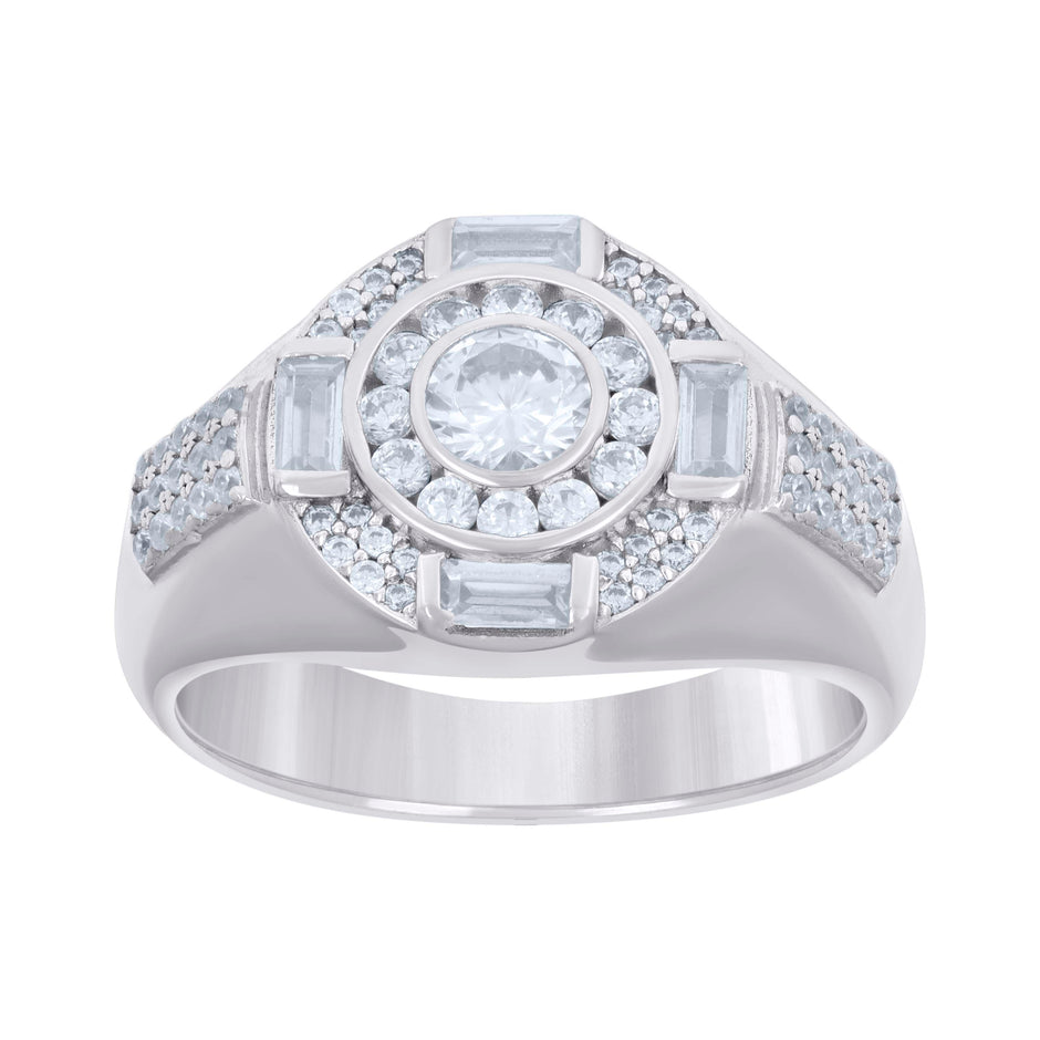 925 Sterling Silver Mens Baguette Round Cubic-Zirconia Fashion Ring Size 10 - SLV-131378