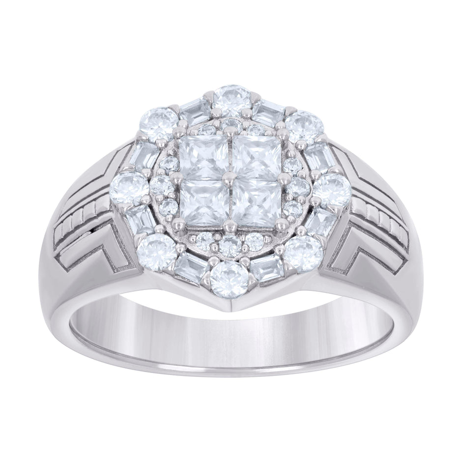 925 Sterling Silver Mens Baguette Round Cubic-Zirconia Fashion Ring Size 8