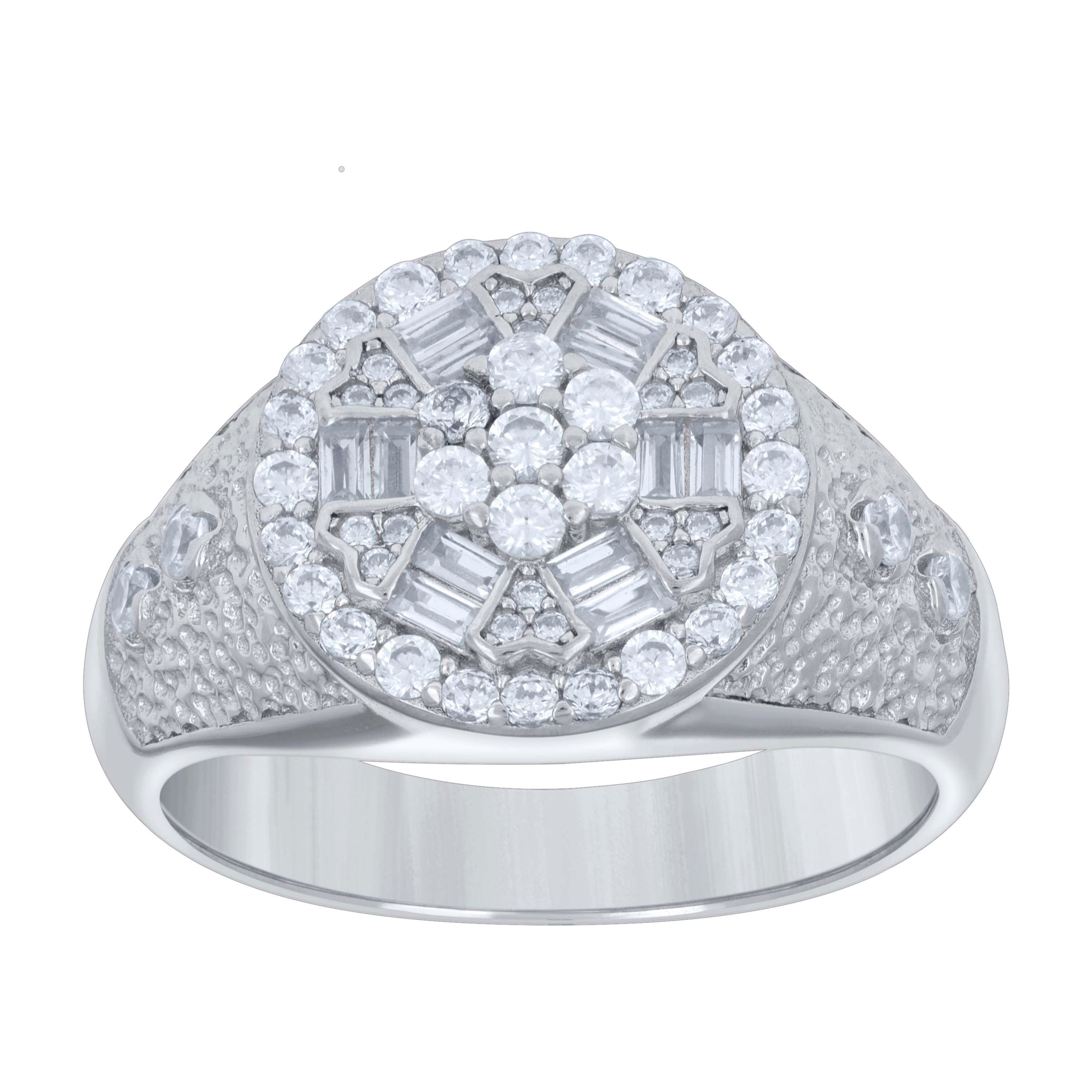 925 Sterling Silver Mens Baguette Round Cubic-Zirconia Fashion Ring Size 10 - SLV-131388