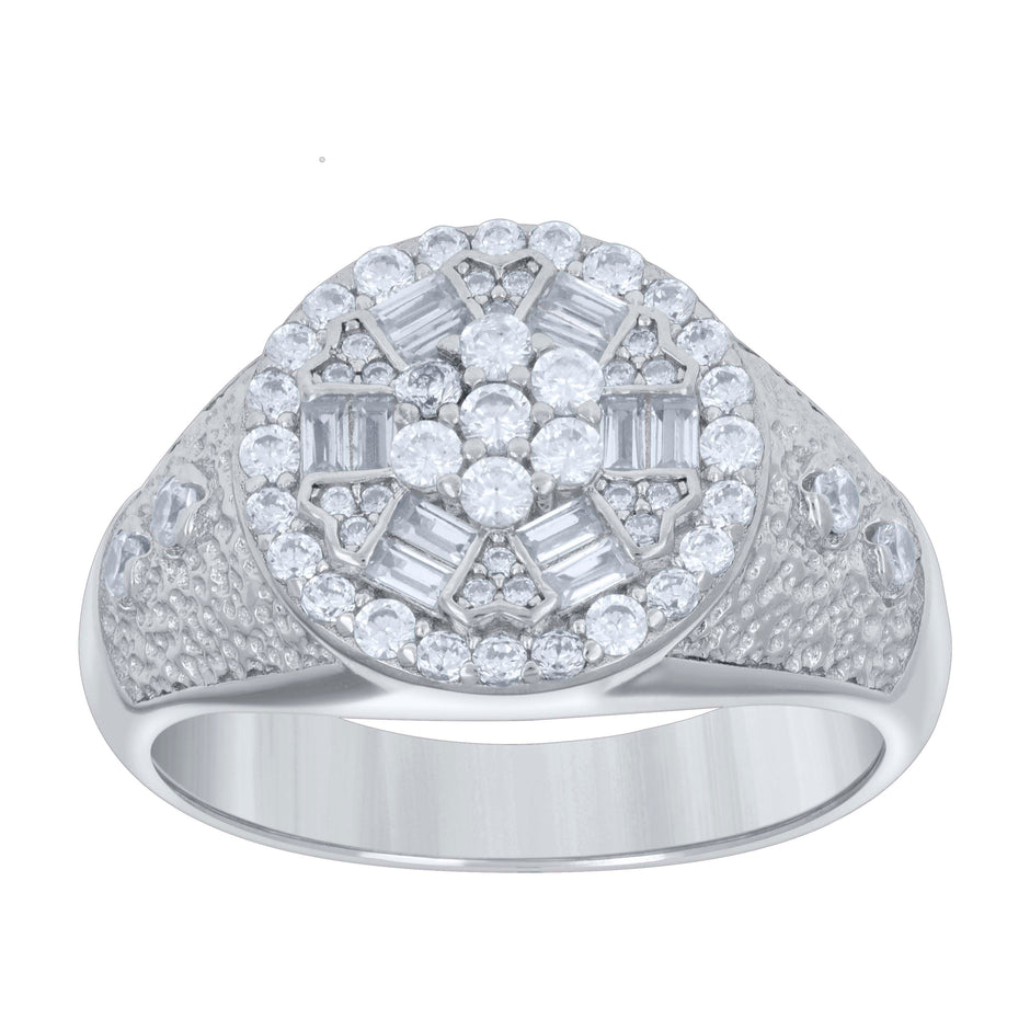 925 Sterling Silver Mens Baguette Round Cubic-Zirconia Fashion Ring Size 10 - SLV-131388