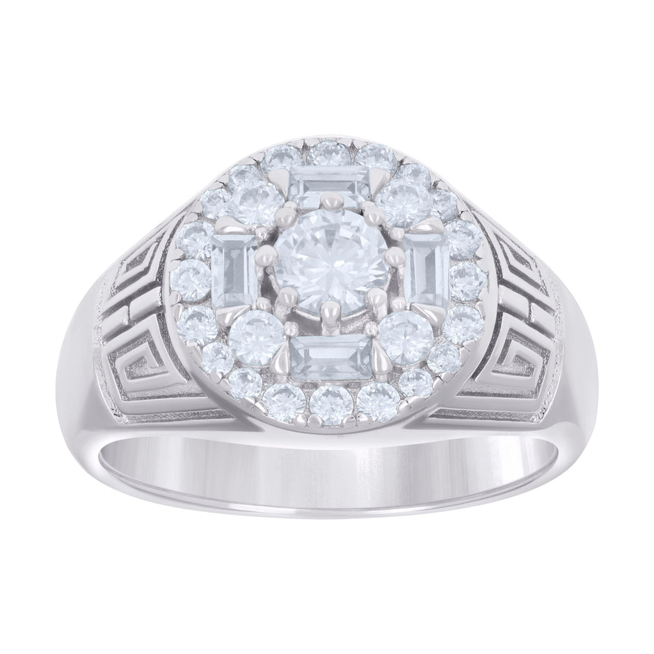 925 Sterling Silver Mens Baguette Round Cubic-Zirconia Fashion Ring Size 10 - SLV-131393