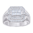 925 Sterling Silver Mens Baguette Round Cubic-Zirconia Octagon Head Fashion Ring Size 11 - SLV-131399