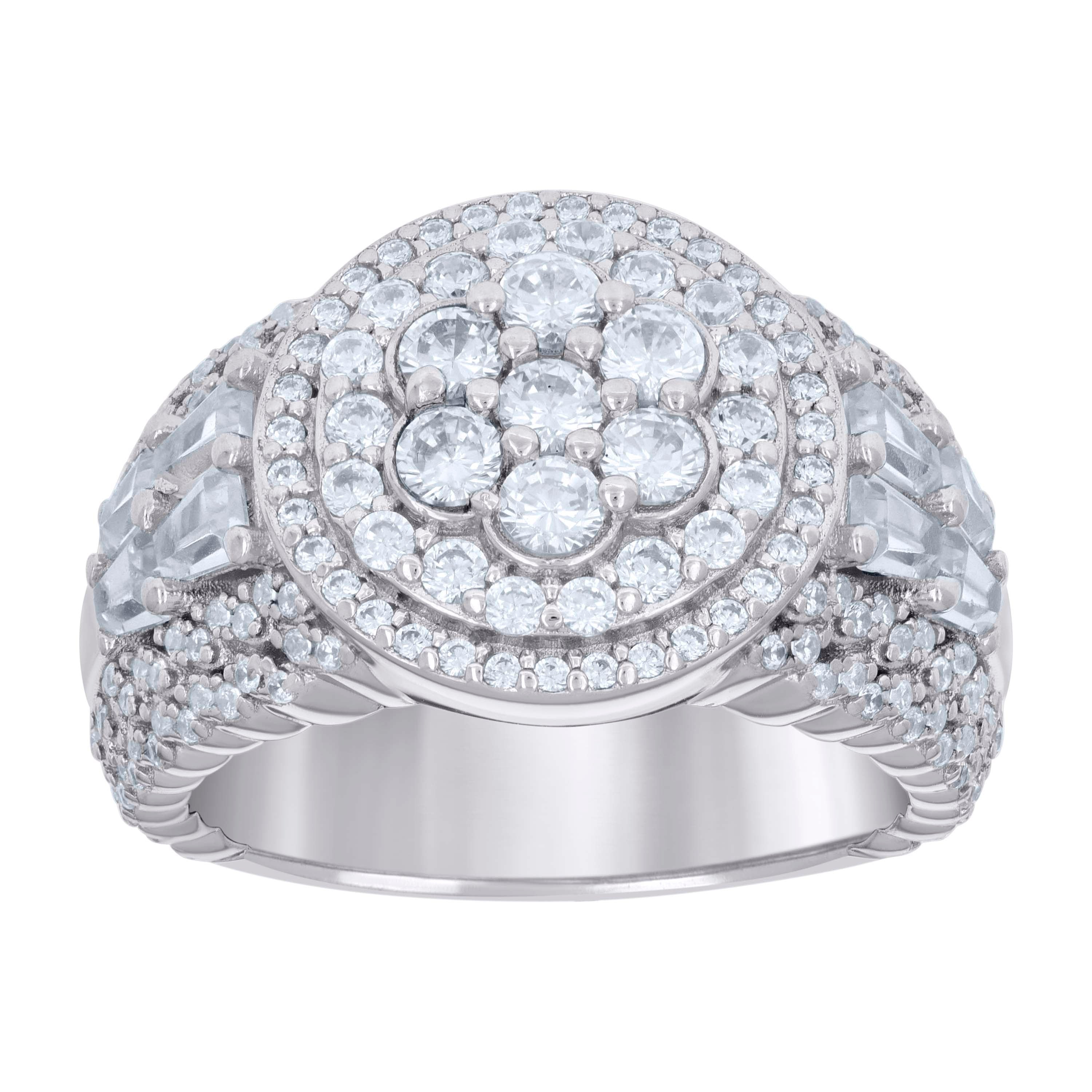 925 Sterling Silver Mens Baguette Round Cubic-Zirconia Fashion Ring Size 11 - SLV-131435
