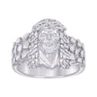 925 Sterling Silver Mens Cubic-Zirconia Nugget Jesus Religious Ring Size 9 - SLV-131474