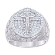 925 Sterling Silver Mens Baguette Round Cubic-Zirconia Nugget Crucifix Cross Religious Ring Size 10 - SLV-131494
