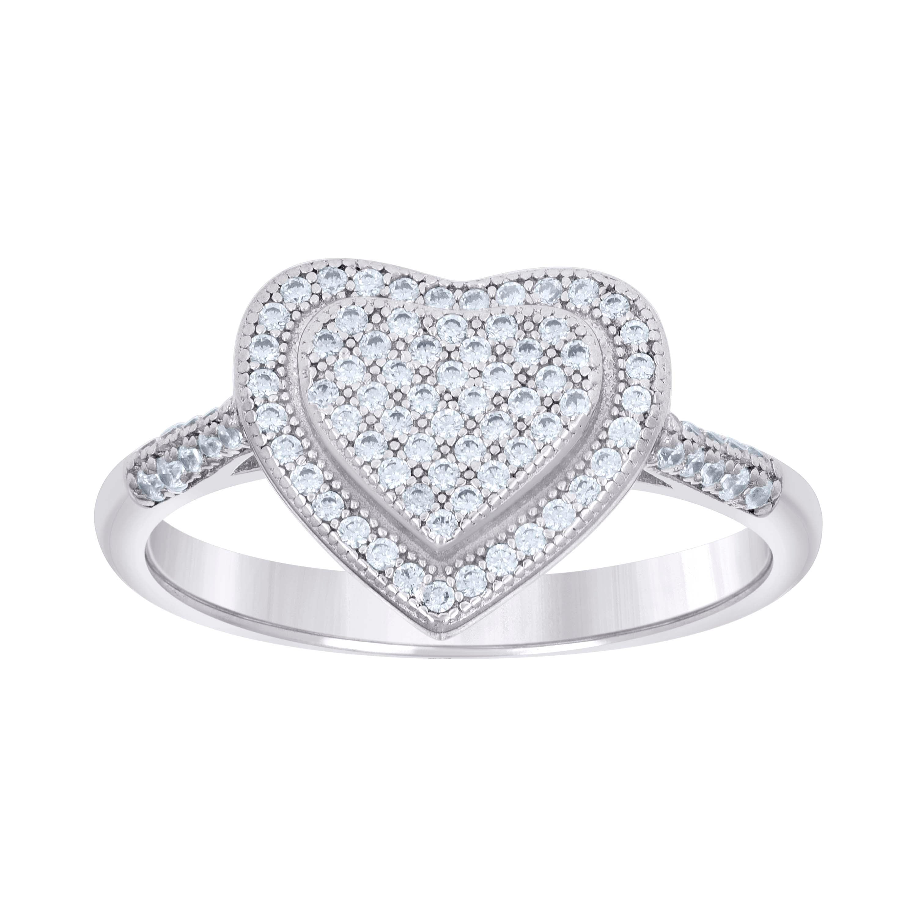 925 Sterling Silver Womens Cubic-Zirconia Love Heart Ring Size 5
