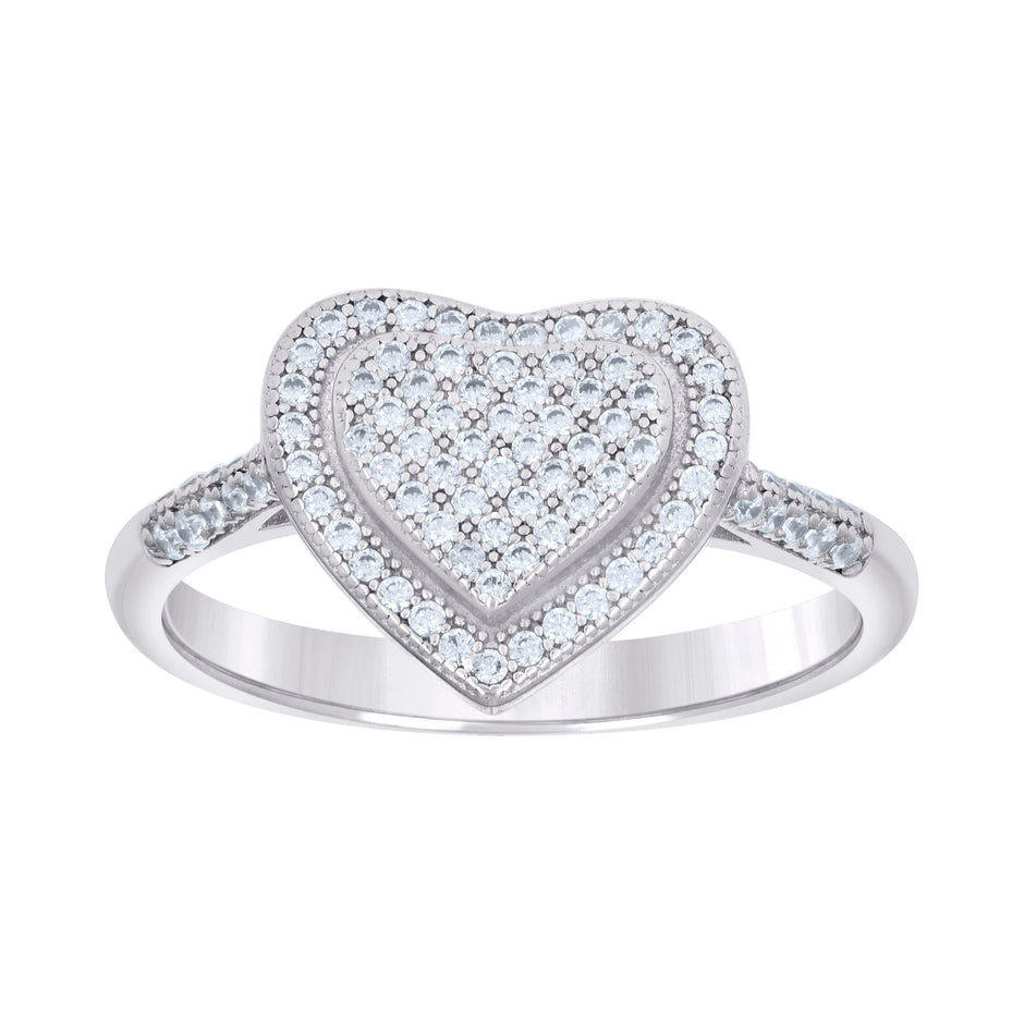 925 Sterling Silver Womens Cubic-Zirconia Love Heart Ring Size 10 - SLV-131498