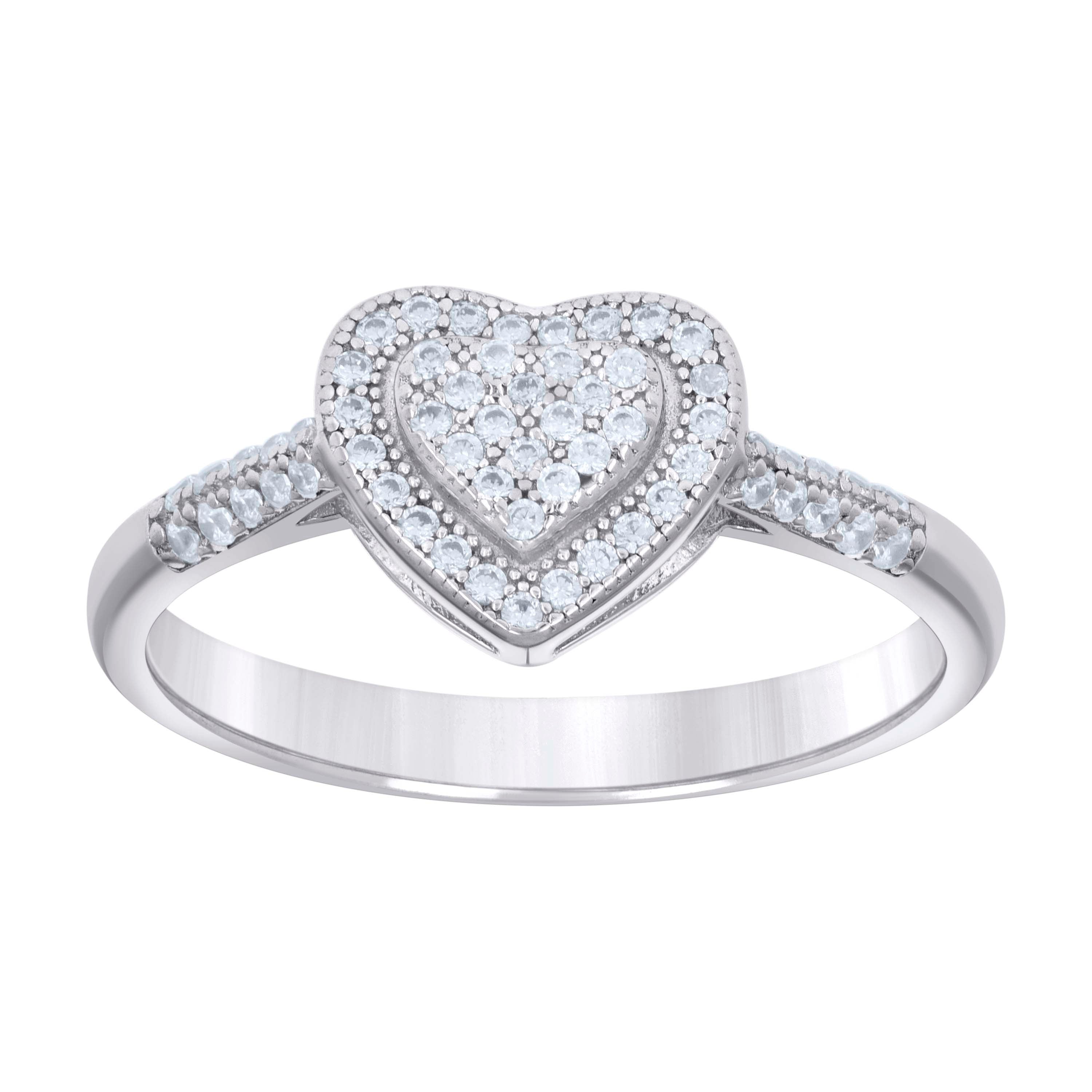 925 Sterling Silver Womens Cubic-Zirconia Love Heart Ring Size 6 - SLV-131319