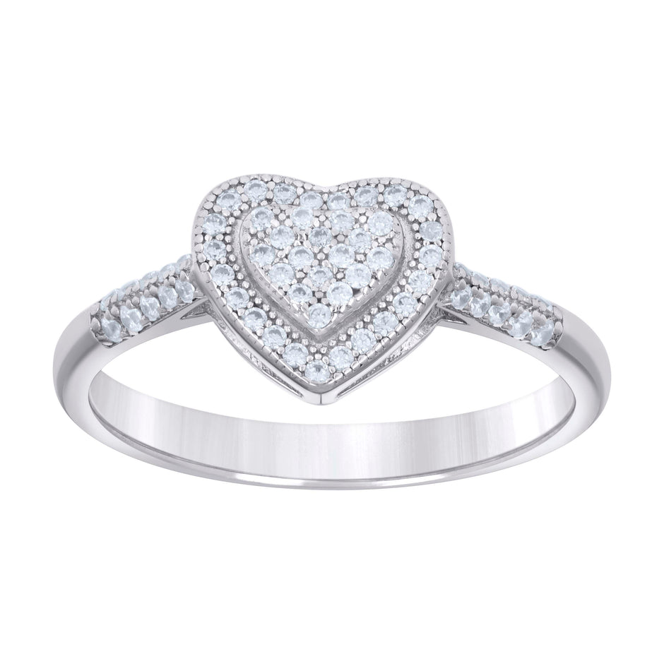 925 Sterling Silver Womens Cubic-Zirconia Love Heart Ring Size 8 - SLV-131321