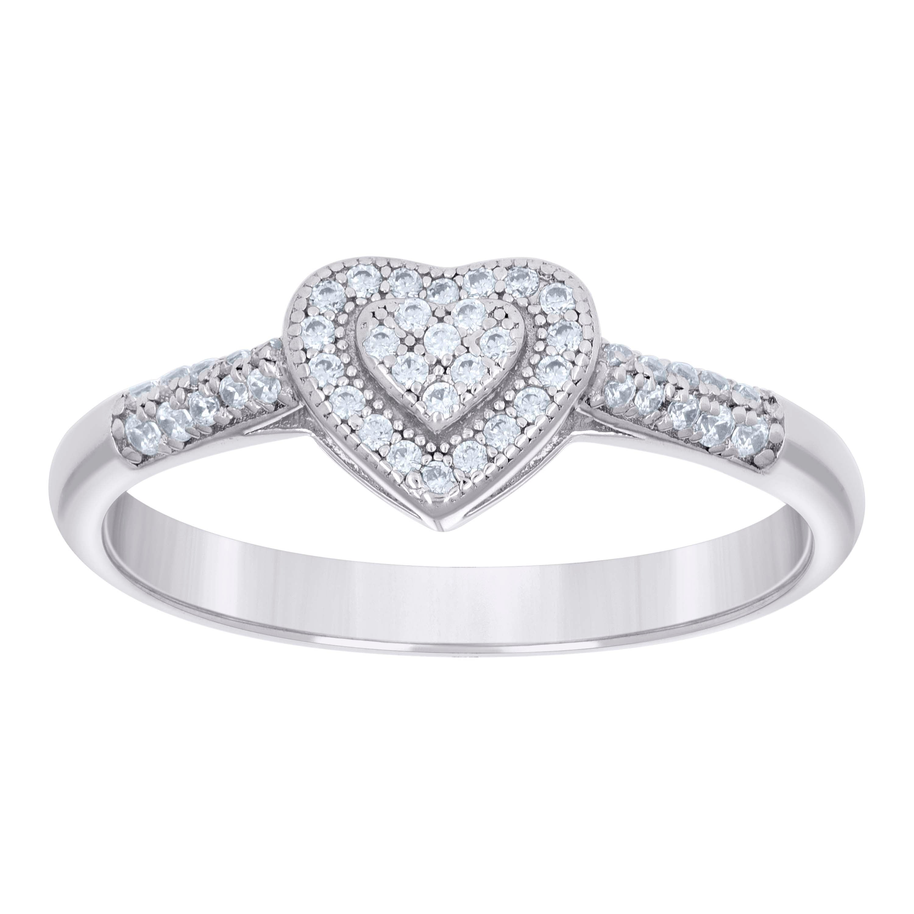 925 Sterling Silver Womens Cubic-Zirconia Love Heart Ring Size 9 - SLV-131328