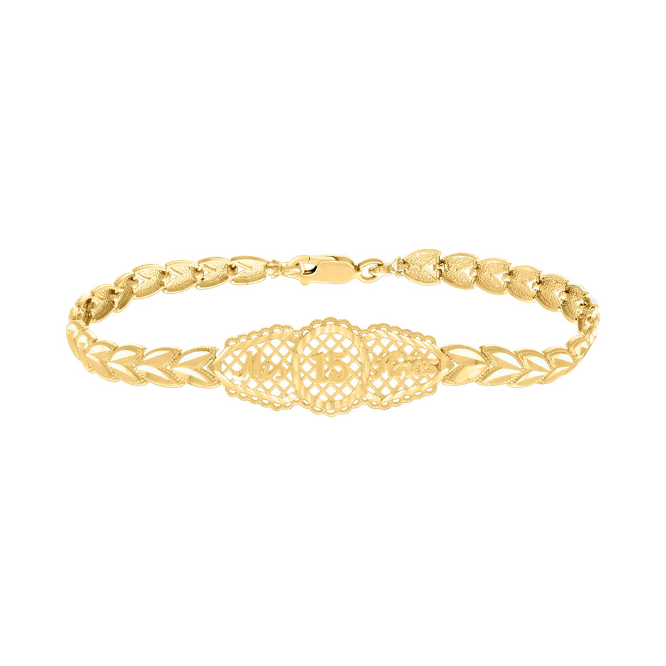 10kt Yellow Gold Womens Mis 15 Anos Quinceanera Charm Bracelet 