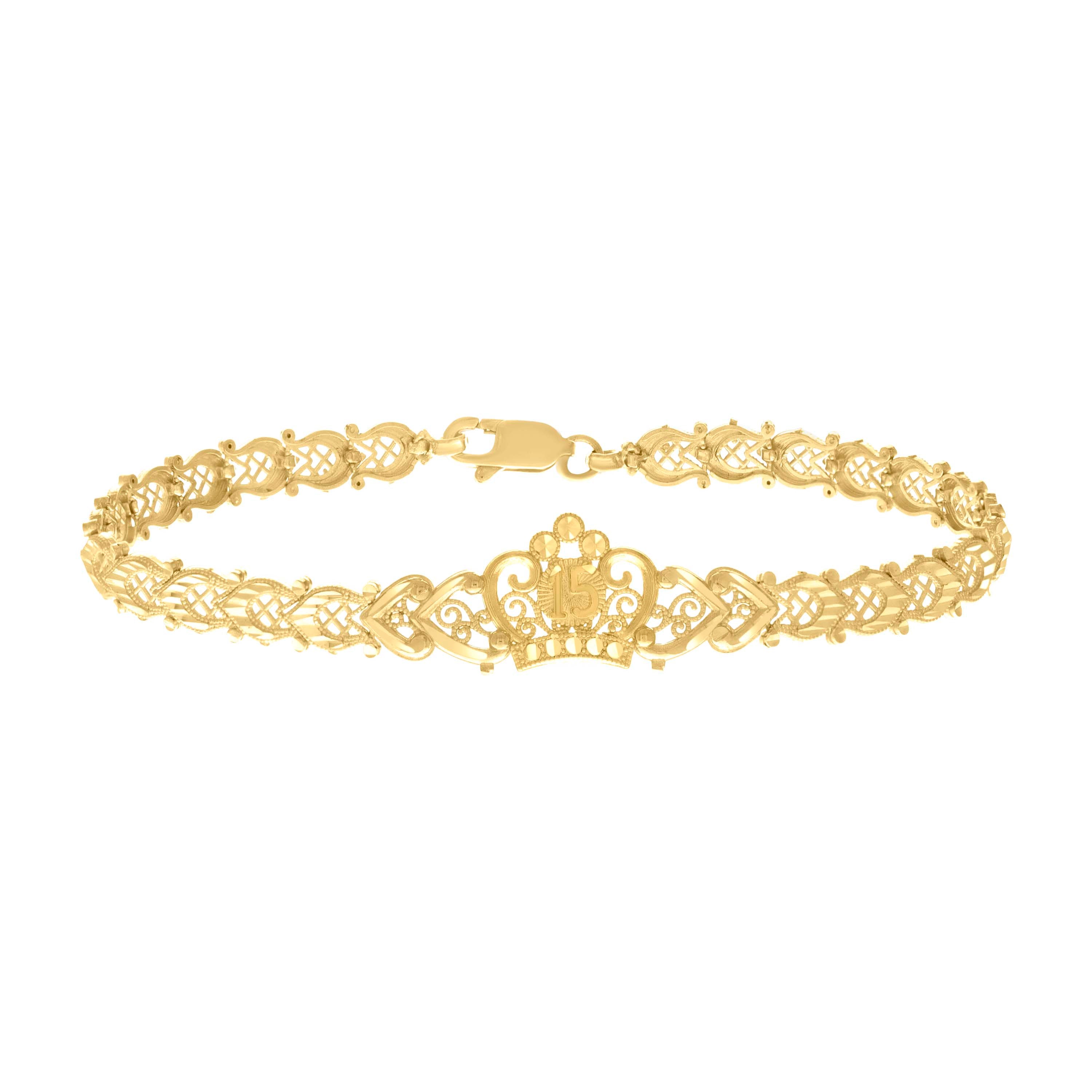 10kt Yellow Gold Womens 15 Anos Quinceanera Charm Bracelet 