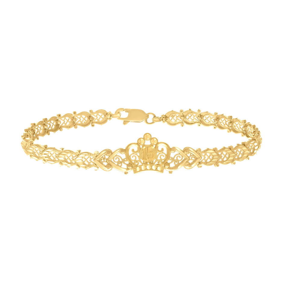 10kt Yellow Gold Womens 15 Anos Quinceanera Charm Bracelet 