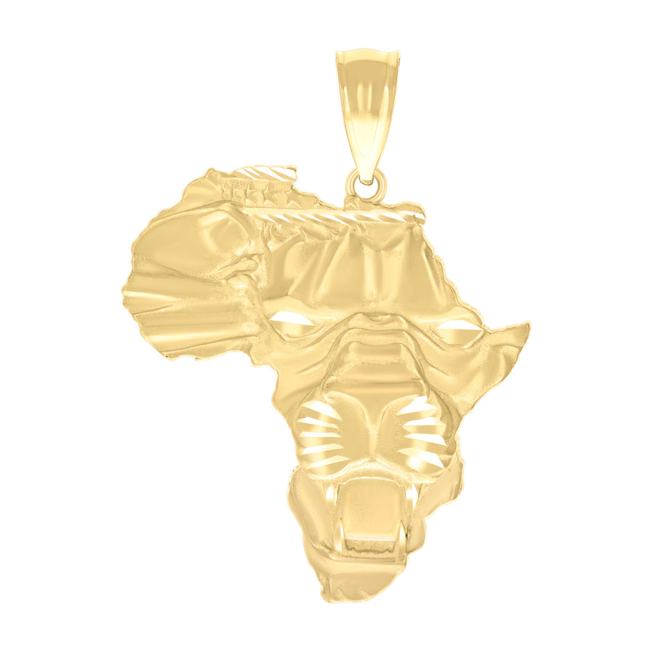 10kt Yellow Gold Mens Lion Head AFRICA Country Globe Maps Charm Pendant 